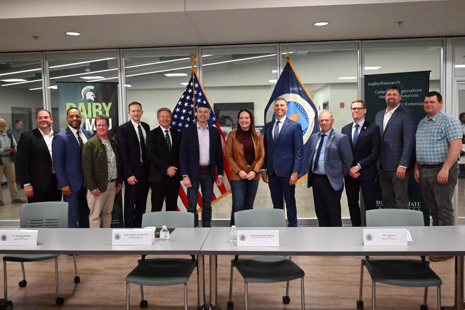 USDA Sec. Rollings with MSU, CANR and Michigan Ag leaders at a round table discussion hosted at the MSU Dairy. 